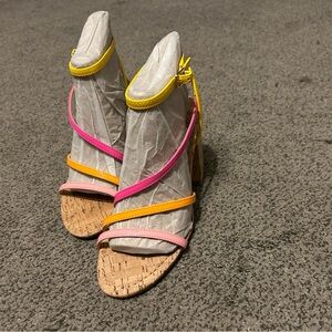 Jessica Simpson Reyvin block heels multi color ankle strap cork sandals NWOT